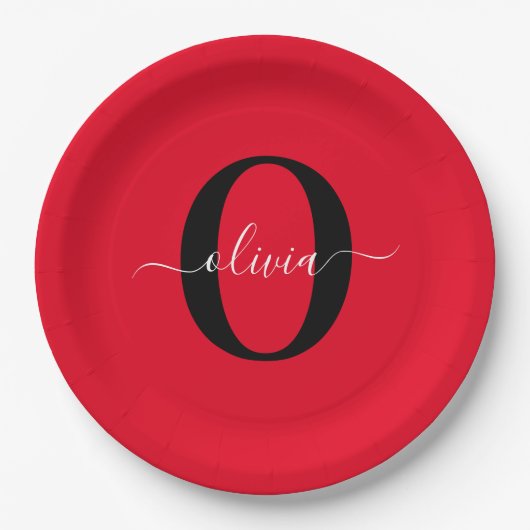 Personalisierter Name für Monogramm Skriptname Sch Pappteller (Vorderseite)