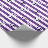 Personalisierter Name, Fußball, Lila weiß Geschenkpapier (Ecke)