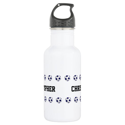 Personalisierter Name, Fußball, weiß Edelstahlflasche (Vorderseite)