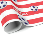 Personalisierter Name, Fußballbälle, rot und weiß Geschenkpapier (Rolleneckpunkt)