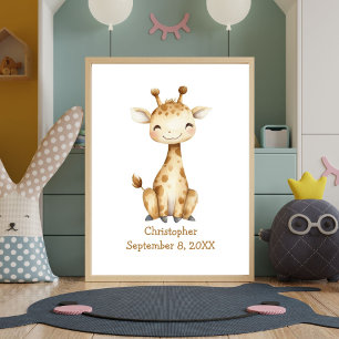 Personalisierter Name Geburtstag Giraffe Kinderzim Poster