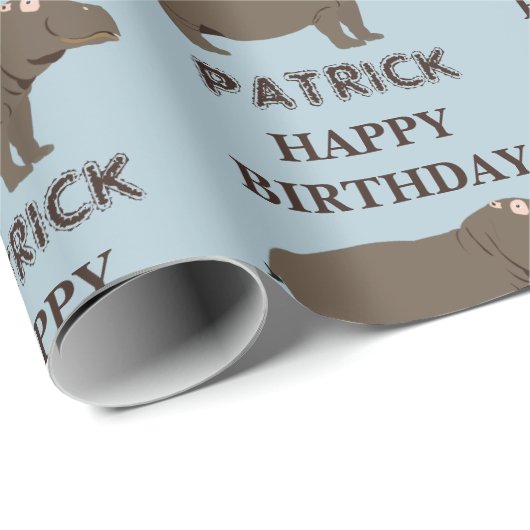 Personalisierter Name Geburtstag Hippopotamus Hipp Geschenkpapier (Rolleneckpunkt)