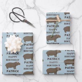 Personalisierter Name Geburtstag Hippopotamus Hipp Geschenkpapier Set