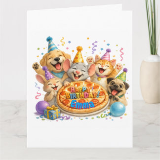 Personalisierter Name Geburtstag Pizza Party Tiere Karte
