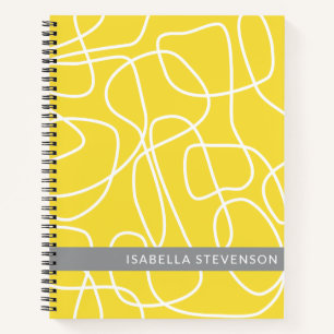 Personalisierter Name Gelb Grau Abstrakte Linie Ar Notizblock