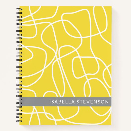 Personalisierter Name Gelb Grau Abstrakte Linie Ar Notizblock (Vorderseite)