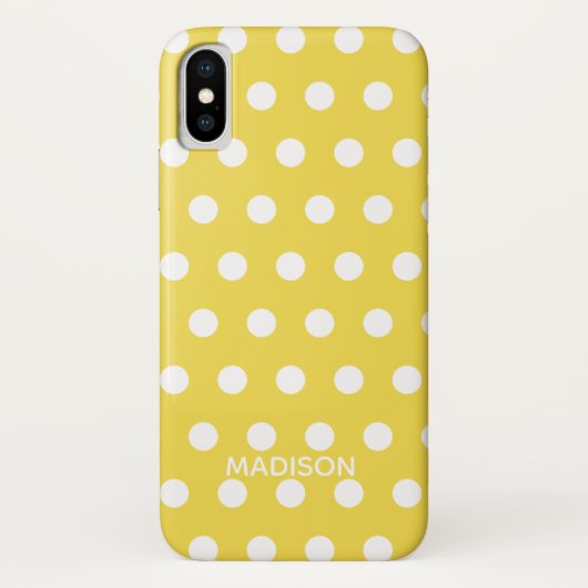 Personalisierter Name Gelb/Weiß-Polka Case-Mate iPhone Hülle (Rückseite)