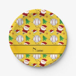 Personalisierter Name, gelbe Baseball-Weihnachten Pappteller