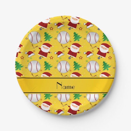 Personalisierter Name, gelbe Baseball-Weihnachten Pappteller (Vorderseite)
