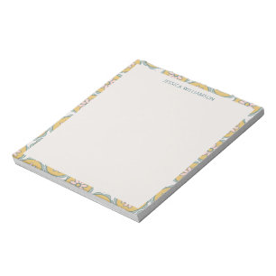 Personalisierter Name Gelbe Blumen Pastell-Rand Notizblock