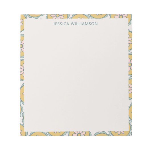 Personalisierter Name Gelbe Blumenpastete Grenze Notizblock (Vorderseite)