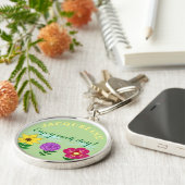 Personalisierter Name Gelbe Lila Fuchsien-Blume Schlüsselanhänger (Seite)