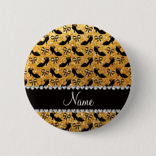 Personalisierter Name gelber Glitzer extravagante Button (Vorderseite)