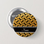 Personalisierter Name gelber Glitzer extravagante Button (Vorne & Hinten)