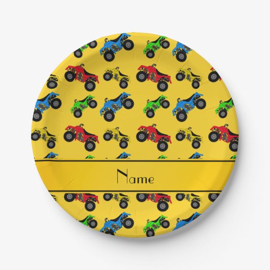 Personalisierter Name: gelbes ATV-Muster Pappteller (Vorderseite)