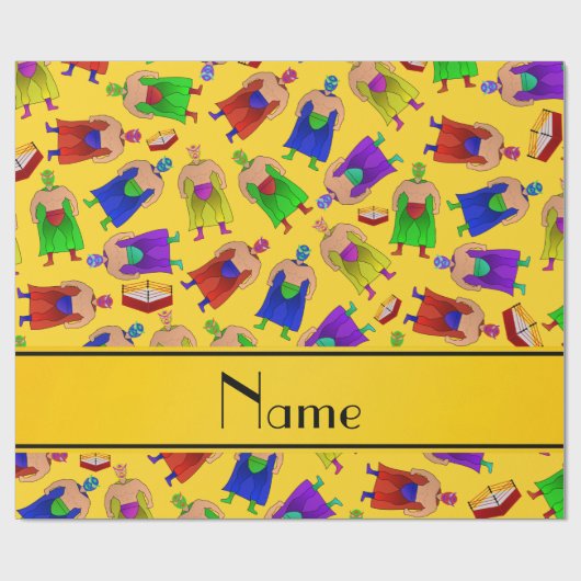 Personalisierter Name Gelbmexikanischer Wrestling Geschenkpapier (Flach)