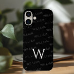 Personalisierter Name gemustert, Einfache Monogram<br><div class="desc">Dieses elegante iPhone 16 Gehäuse bietet ein raffiniertes Monogramm-Muster mit einer modernen, minimalistischen Touch. Das Design hebt Ihren Namen in einem klaren, einfachen Schriftart hervor und schafft so ein personalisiertes und stilvolles Aussehen. Der erste Buchstabe deines Namens wird prominent als fett gedrucktes Monogramm dargestellt, das der Ästhetik eine Touch Eleganz...</div>