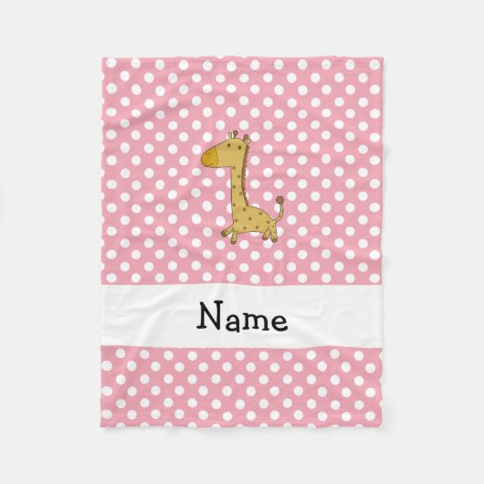 Personalisierter Name Giraffe Pink Polka Punkte Fleecedecke (Vorderseite)