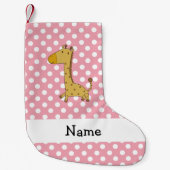 Personalisierter Name Giraffe Pink Polka Punkte Kleiner Weihnachtsstrumpf (Vorderseite)