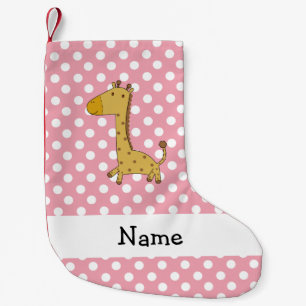Personalisierter Name Giraffe Pink Polka Punkte Kleiner Weihnachtsstrumpf