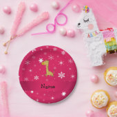 Personalisierter Name Giraffe Rosa Schneeflocken Pappteller (Party)
