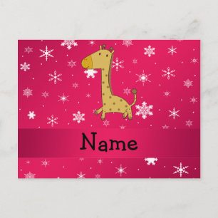 Personalisierter Name Giraffe Rosa Schneeflocken Postkarte