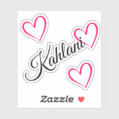 Personalisierter Name Girl Pink Calligraphy Herzna Aufkleber (Blatt)