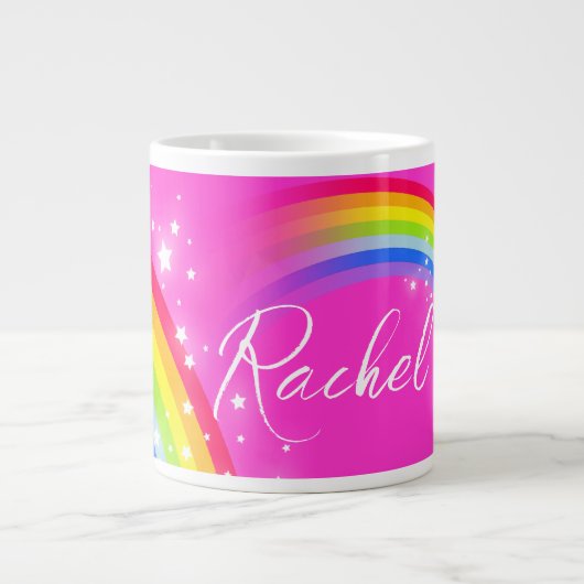 Personalisierter Name Girls Regenbogen Rosa Jumbo-Tasse (Vorderseite)