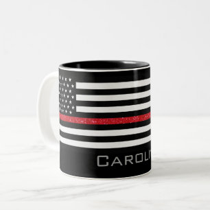 Personalisierter Name - Glitzer-Flag Thin Red Line Zweifarbige Tasse