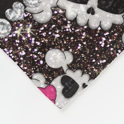 Personalisierter Name Glitzer Schwarze Skulle Rosa Fleecedecke (Ecke)