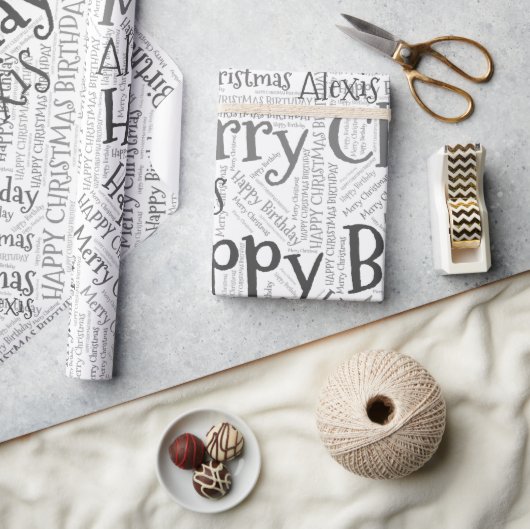 Personalisierter Name Glücklich Weihnachten Geburt Geschenkpapier (Kunsthandwerk)