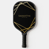 Personalisierter Name Gold Black Geometric Pickleball Schläger (Rückseite)