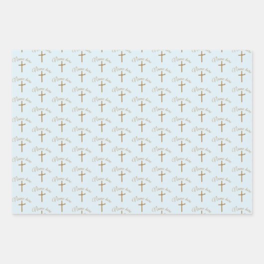 Personalisierter Name Gold Cross Christening Taufe Geschenkpapier Set (Vorderseite 3)