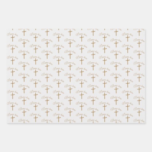 Personalisierter Name Gold Cross Christening Taufe Geschenkpapier Set (Vorderseite)