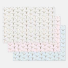 Personalisierter Name Gold Cross Christening Taufe Geschenkpapier Set