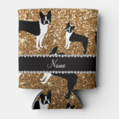 Personalisierter Name Gold Glitzer Boston Terrier Dosenkühler (Vorderseite)