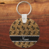 Personalisierter Name Gold Glitzer Dollarzeichen Schlüsselanhänger (Vorderseite)