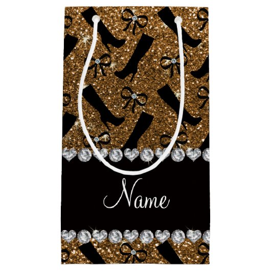 Personalisierter Name Gold Glitzer Stiefel Bows Kleine Geschenktüte (Vorderseite)
