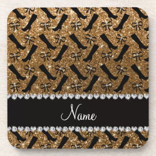 Personalisierter Name Gold Glitzer Stiefel Bows Untersetzer