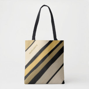 Personalisierter Name Gold Schwarz Creme Streifen Tasche