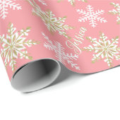 Personalisierter Name Gold Snowflake Rosa Geschenk Geschenkpapier (Rolleneckpunkt)