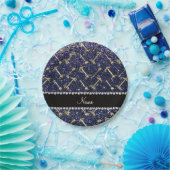 Personalisierter Name Goldpfeile marineblauer Glit Pappteller (Party)