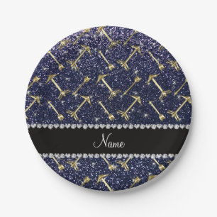 Personalisierter Name Goldpfeile marineblauer Glit Pappteller