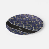 Personalisierter Name Goldpfeile marineblauer Glit Pappteller (Schrägansicht)