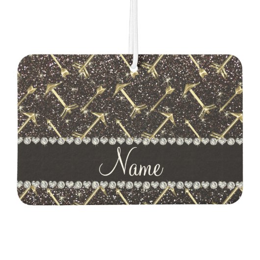 Personalisierter Name Goldpfeile schwarzer Glitzer Autolufterfrischer (Vorderseite)