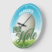 Personalisierter NAME Golfer Golf Pro Ball 19. Loc Große Wanduhr (Winkel)