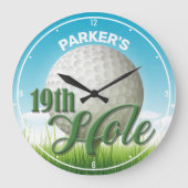 Personalisierter NAME Golfer Golf Pro Ball 19. Loc Große Wanduhr (Vorderseite)