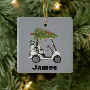 Personalisierter Name Golfer Weihnachten Golf Cart Keramikornament