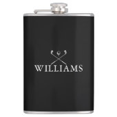 Personalisierter Name Golfklubs Schwarz/Weiß Flachmann (Vorderseite)