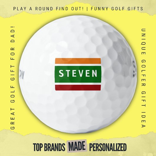 Personalisierter Name Golfstreifen Retro-Farbblock Golfball
